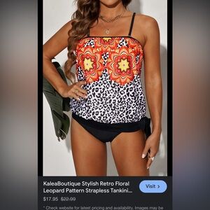 Floral and leopard pattern swimsuit